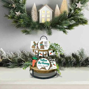 置物 イースター レトロ うさぎ 兎 カラフルエッグ イースターエッグ にんじん 多層トレイ 段飾り ディスプレイ 卓上 木製 ウッド デコレーション インテリア雑貨(x2)