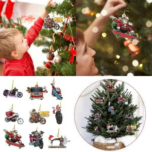 クリスマス オーナメント サンタクロース バイク オートバイ 個性的 ユニーク アクリル製 吊り下げ 壁掛け 屋外 室内 ホームデコレーション イベント パーティー飾り(x2)