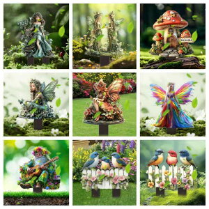 ガーデンピック 妖精 フェアリー アクリル製 平面デザイン 屋外 庭 庭園 鉢植え プランター 地中杭 差し込み かわいい メルヘン ガーデニング雑貨 オーナメント デコレーション(x2)