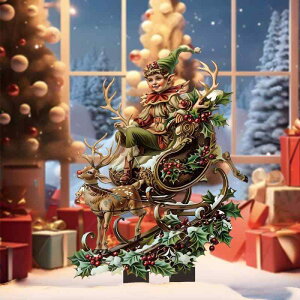 クリスマス飾り 子供向け ガーデンオーナメント ソリ トナカイ エルク 小人 ノーム 妖精 アクリル製 庭 鉢植え 屋外装飾 ガーデンピック 挿し込み デコレーション プレゼント ギフト