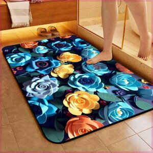 フロアマット 珪藻土 吸水速乾 立体花柄 ボタニカル 浴室 玄関 洗面所 足拭き 丸洗い スクエア おしゃれ ナチュラル