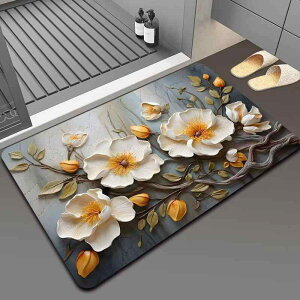 マット 珪藻土 3D 油絵風 花柄 吸水 速乾 ゴム底 滑り止め 洗える 足拭き 浴室 玄関 キッチン トイレ 室内 リビング スクエア 北欧 おしゃれ インテリア