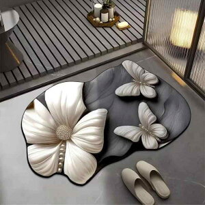 フロアマット 3D立体 蝶々 珪藻土 楕円形 吸水 速乾 滑り止め 汚れ防止 かわいい 動物柄 浴室 脱衣所 洗面所 玄関 リビング 寝室 キッチン ラグ