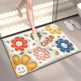 マット 珪藻土 吸水 速乾 滑り止め ノンスリップ 洗える ウォッシャブル 玄関 浴室 脱衣所 トイレ 洗面所 リビング 寝室 3D 立体デザイン ふわふわ クッション性 四角 幾何学模様 レインボー アニメ柄 キャラクター 韓国風