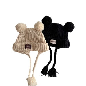 ニット帽 ベビー キッズ 男の子 女の子 秋冬 厚手 あったか かわいい ポンポン ファー 耳当て 編み込み タッセル 防寒 保温 通園 毛糸 ファッション
