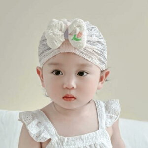新生児帽子 ベビー 赤ちゃん 男の子 女の子 春夏 薄手 レース 花柄 通気性 UVカット 日よけ ボンネット ハット つばなし 釣鐘型 インド風 ピンク系 ブルー系 0-10ヶ月用(x2)
