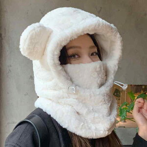 トラッパーハット レディース 冬用 防風 防寒 保温 ファー ボア ネックウォーマー マフラー 一体型 耳当て付き キャップ 自転車 バイク スキー スノーボード アウトドア(x2)