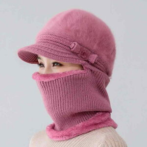 ニット帽 レディース 女性用 シニア 中高年向け ネックウォーマー一体型 裏ボア ラビットファー 防寒 保温 防風 暖か 秋冬 サイクリング 普段使い アウトドア