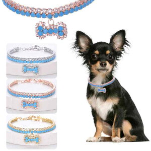 ペット用品 猫犬用 ジルコニア首輪 変色防止 ネックレス 銅製 骨モチーフ プラチナカラー 18Kゴールド ローズゴールド SNS映え おしゃれ アクセサリー(x2)