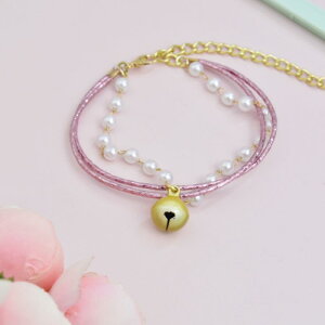 首輪 猫 犬兼用 かわいい ラインストーン 鈴 パール風ビーズ ダブルロープ 小型犬 子猫用 おしゃれ 丈夫 調節可能 上品 エレガント お散歩 普段使い 通年 ピンク シルバー(x2)