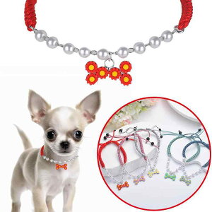ペット用首輪 猫用 犬用 定番 編み込み デイジー 骨モチーフ ラインストーン ジルコニア おしゃれ かわいい お散歩 普段使い ピンク レッド グリーン ブルー(x2)
