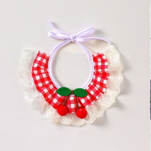 ペットバンダナ 犬 猫用 レース チェック柄 首輪飾り おしゃれ スタイ よだれかけ 上品 カジュアル レッド ブラック イエロー(x2)