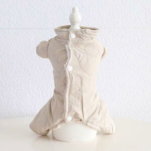 犬服 小型犬 中型犬 ドッグウェア おしゃれ 秋冬 四足 つなぎ 中綿ジャケット 裏起毛 ボア ふわふわ モコモコ 厚手 防寒 保温 アウター 背中ボタン スナップボタン ピンク ベージュ ポリエス