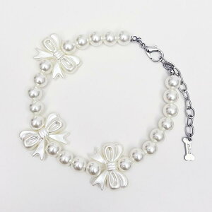 ペット用首輪 中小型犬猫用 パール 花柄 プリンセス風 ネックレス チョーカー リード 引き紐 アクセサリー 散歩 お出かけ おしゃれ かわいい デイリーユース 樹脂製