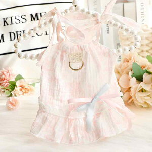 ペット服 犬服 猫服 小型犬用 トイプードル チワワ マルチーズ ポメラニアン プリンセスドレス ワンピース コットン 綿 薄手 春夏 ストラップ リボン フリル かわいい キュート ブルー ピン