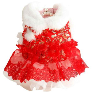 ペットウェア 小型犬 猫用 秋冬 プリンセス チャイナドレス風 漢服風 ウェディングドレス風 サテン ドレス ワンピース かわいい 光沢感 華やか イベント 晴れ着 レッド グリーン ピンク