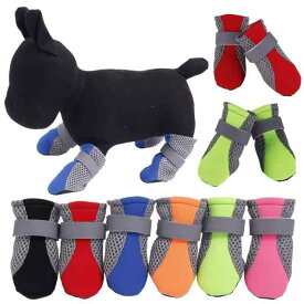 犬用シューズ 小型犬用 ビション テディ トイプードル ポメラニアン チワワ 春夏秋 通気性 メッシュ アクリル 靴 足カバー 肉球保護 汚れ防止 ケガ予防 脱げにくい 滑り止め 快適 軽量