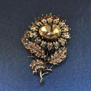 ブローチ メンズ レディース ユニセックス 欧米風 レトロ ヴィンテージ 向日葵 花 モチーフ おしゃれ コサージュ ファッション小物 アクセサリー 合金 クリスタル 電気メッキ加工 普段使い