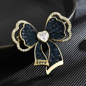ブローチ レディース 女性用 定番 高級感 欧米風 リボン ハート ラインストーン エレガント 上品 大人可愛い 普段使い 銅製 ゴールド シルバー