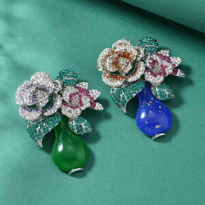ブローチ 男女兼用 新中式 高級感 牡丹 花瓶モチーフ 個性的 ラインストーン レトロ調 合金製 エナメル加工 チャイナドレス コート 普段使い パーティー フォーマル 飾り