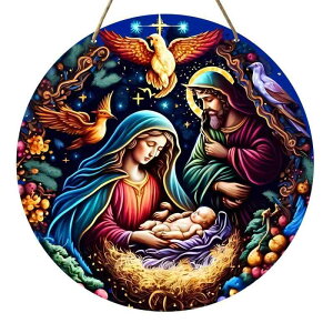 クリスマス飾り 木製 ドアプレート ウェルカムボード 円形 ウッドサイン 玄関 室内装飾 壁掛け デコレーション オーナメント おしゃれ インテリア雑貨(x2)