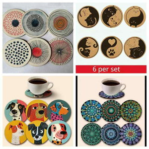 コースター 茶托 木製 松の木 かわいい動物柄 アニマルモチーフ 中華風 オリエンタル 断熱 耐熱 滑り止め 食卓 ダイニング リビング ティータイム用 おしゃれ(x2)