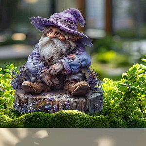 ガーデンピック かわいい ラベンダー ノーム 小人 屋内外 アクリル製 アメリカンカントリー風 防水 丈夫 耐候性 庭 玄関飾り デコレーション オーナメント オブジェ(x2)