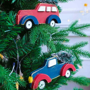 クリスマス オーナメント 木製 マスコット フィギュア ミニカー トラック 北欧 アメリカン おしゃれ かわいい シーン デコレーション