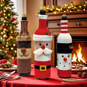 クリスマス装飾 ワイン シャンパン ボトルカバー ニット オブジェ 飾り おしゃれ かわいい ホテル レストラン 食卓 ポリエステル サンタ 雪だるま トナカイ