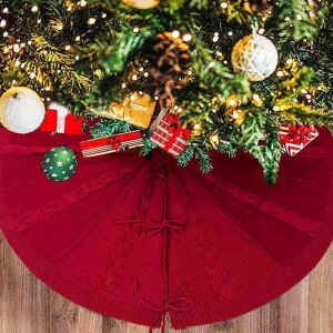 クリスマスツリースカート レッド ケーブルニット ねじり編み 足元飾り デコレーション オーナメント 敷物 フロアマット ポリエステル製 アメリカン 北欧風 おしゃれ