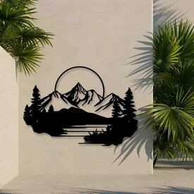壁飾り メタル 山脈 峰 森林 ウォールデコレーション 自然風景 アート オブジェ ブラック シンプルモダン インテリア リビング 玄関 オフィス ホームデコ