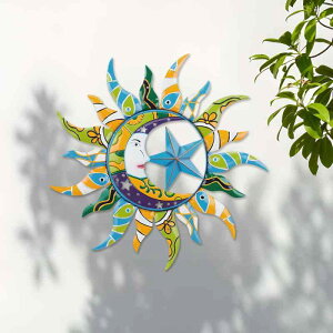 壁飾り 太陽 月 星 抽象的デザイン 金属製 メタル ウォールデコレーション アート モダン カラフル 室内 屋外兼用 壁掛け オブジェ インテリア リビング 玄関 店舗用 シンプル(x2)