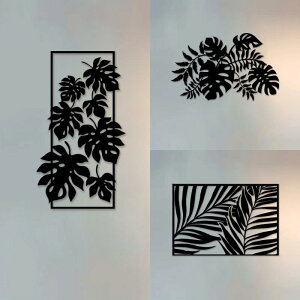 壁飾り モンステラ リーフ アイアン ウォールアート シンプルモダン ブラック 書斎 リビング ダイニング カフェ 玄関 店舗 室内 金属製(x2)