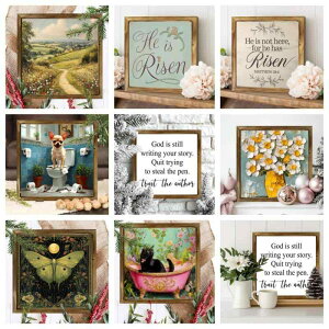 ウォールデコ リビング 玄関 廊下 寝室 モダン シンプル カントリー ナチュラル 上品 エレガント かわいい動物 アニマル ペット 木製 ウッド 装飾画 アートポスター 額縁(x2)