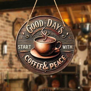 看板 カフェ コーヒー 英字 スローガン 木製 ロープ付き 壁掛け 飾り板 おしゃれ クリエイティブ 雰囲気作り 玄関 エントランス 店舗 ウォールデコレーション(x2)