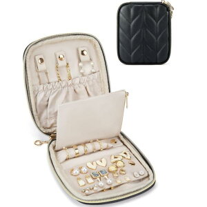 ジュエリーケース 携帯用 トラベル アクセサリーポーチ 高級感 ピアス 指輪 ネックレス 収納ボックス コンパクト 整理ケース ポリエステル製 ピンク ベージュ ブラック
