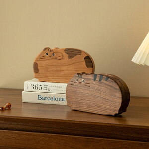 アクセサリーケース かわいい 猫 木製 無垢材 小型 ポータブル 携帯用 ネックレス ピアス イヤリング 指輪 ブレスレット 収納 ジュエリーボックス 宝石箱 黒胡桃 チェリーウッド