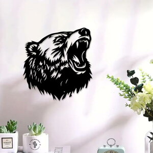 壁飾り ウォールデコレーション 動物 黒熊ヘッド オリーブの葉 アイアン メタル製 ブラック 粉体塗装 シンプルモダン インテリアアート 玄関 リビング 書斎 店舗用 室内装飾