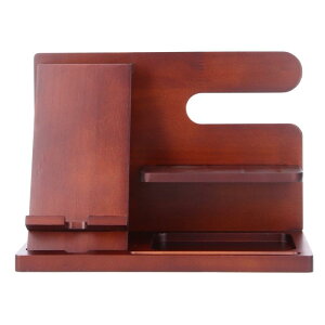 携帯スタンド 木製 天然木 スマートフォン 眼鏡 メガネ 腕時計 ウォッチ 多機能 収納ラック 卓上 デスク オフィス 書斎 小物入れ 整理整頓 おしゃれ ユニーク インテリア雑貨 ダークブラウン