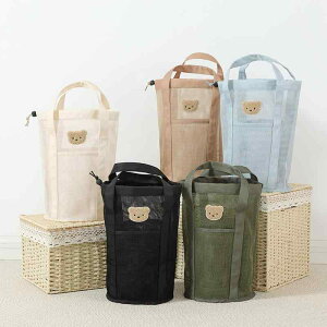 マザーズバッグ ユニセックス メッシュ素材 防水 通気性 多機能 軽量 クマ柄 おしゃれ 収納ポーチ お出かけ 旅行 トート 巾着 ライトカーキ ブラック