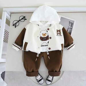 セットアップ 男の子 ベビー 秋冬 かわいい クマ耳 3点セット スポーツ 野球服風 おしゃれ フード付き コットン 柔らかな肌触り