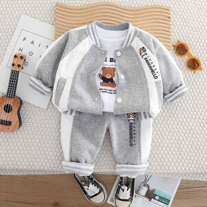 セットアップ 男の子 ベビー 幼児 キッズ 春秋 野球服スタイル 三点セット 綿90% 長袖トップス 長ズボン カジュアル キャラクター柄 柔らかい肌触り 普段使い おしゃれ