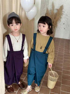 サロペット キッズ ベビー 男女兼用 子供 オーバーオール 無地 ゆったり ストレートパンツ 九分丈 アンクル丈 綿 コットン ポリエステル 春秋 カジュアル おしゃれ 韓国ファッション