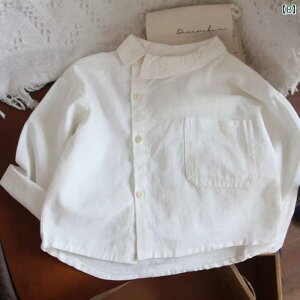 シャツ キッズ 男女兼用 ベビー 春秋 韓国風 個性的 アシンメトリー 変形襟 綿麻 長袖 無地 おしゃれ カジュアル 普段使い お出かけ ソフトな肌触り ゆったり カーキ ホワイト