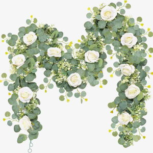 フェイクグリーン ユーカリ ガーランド 花付き ウォールデコレーション リアルな造花 蔦 壁飾り 配管目隠し インテリア 装飾 欧風 結婚式 ウェディング DIY