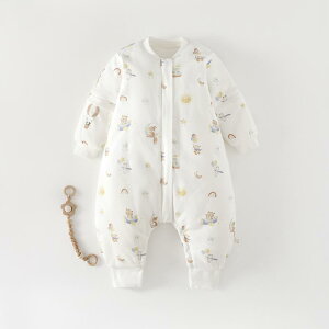 スリーパー ベビー キッズ 足付き 寝袋 パジャマ 秋冬用 厚手 中綿入り あったか 保温 防寒 取り外し袖 綿100% 冷え対策 寝冷え防止 子供用 アニマル柄