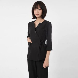 ユニフォーム レディース 美容 エステ スパ クリニック セットアップ 制服 ワークウェア 高級感 上品 おしゃれ Vネック 七分袖 長ズボン 吸湿速乾 ポリエステル スパンデックス ブラック ホ