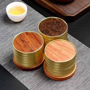 茶托 コースター 家庭用 純銅 黒檀無垢材 花梨 茶敷き 茶器 茶道具 断熱マット 和モダン 天然木材 保護 普段使い 小ぶり 直径7.5cm