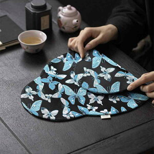 茶席 青己 布製 ファブリック 海棠 蝶 モダンチャイニーズスタイル 両面 防水 断熱 耐熱 茶道敷物 家庭用 お茶会 来客用 上質 おしゃれ