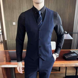 ベスト メンズ ジレ ビジネス カジュアル ブリティッシュスタイル 韓国風 通勤 オフィス フォーマル スリムフィット Vネック シングルボタン ポリエステル 形態安定 洗濯可能 大きいサイズ オールシーズン